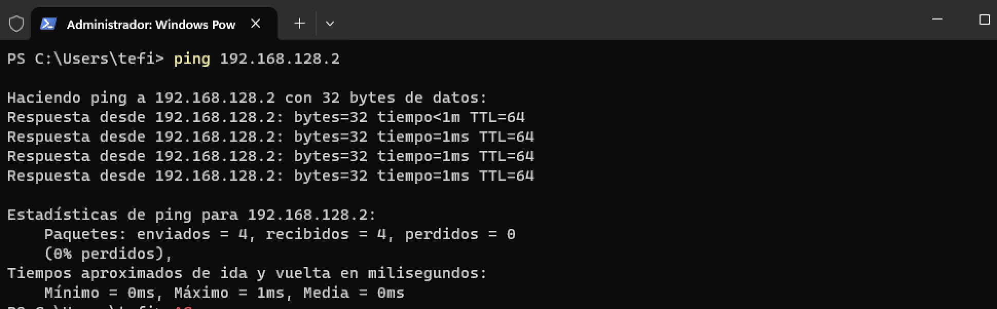 Prueba de conexión desde Windows hacia Kali Linux