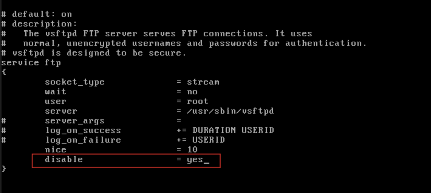 Deshabilitación del servicio FTP en xinetd